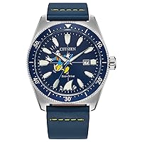 Citizen Eco-Drive Men's Disney Donald Duck, Stainless Steel with Blue Leather Strap, 3-Hand Date, Luminous, 42mm (Model: AW1790-05W)