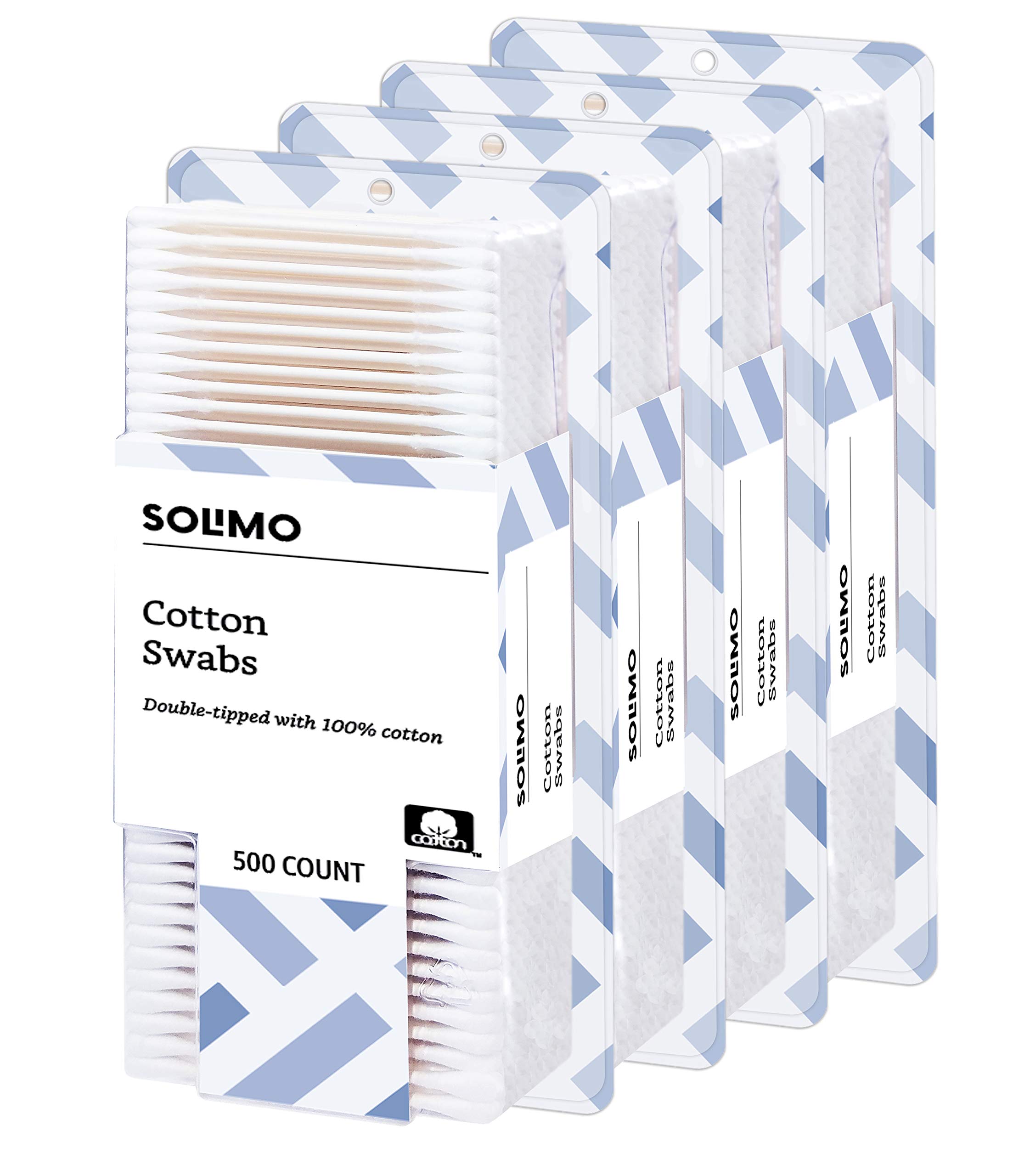 Amazon Brand - Solimo Cotton Swabs, 500ct (Pack of 4)