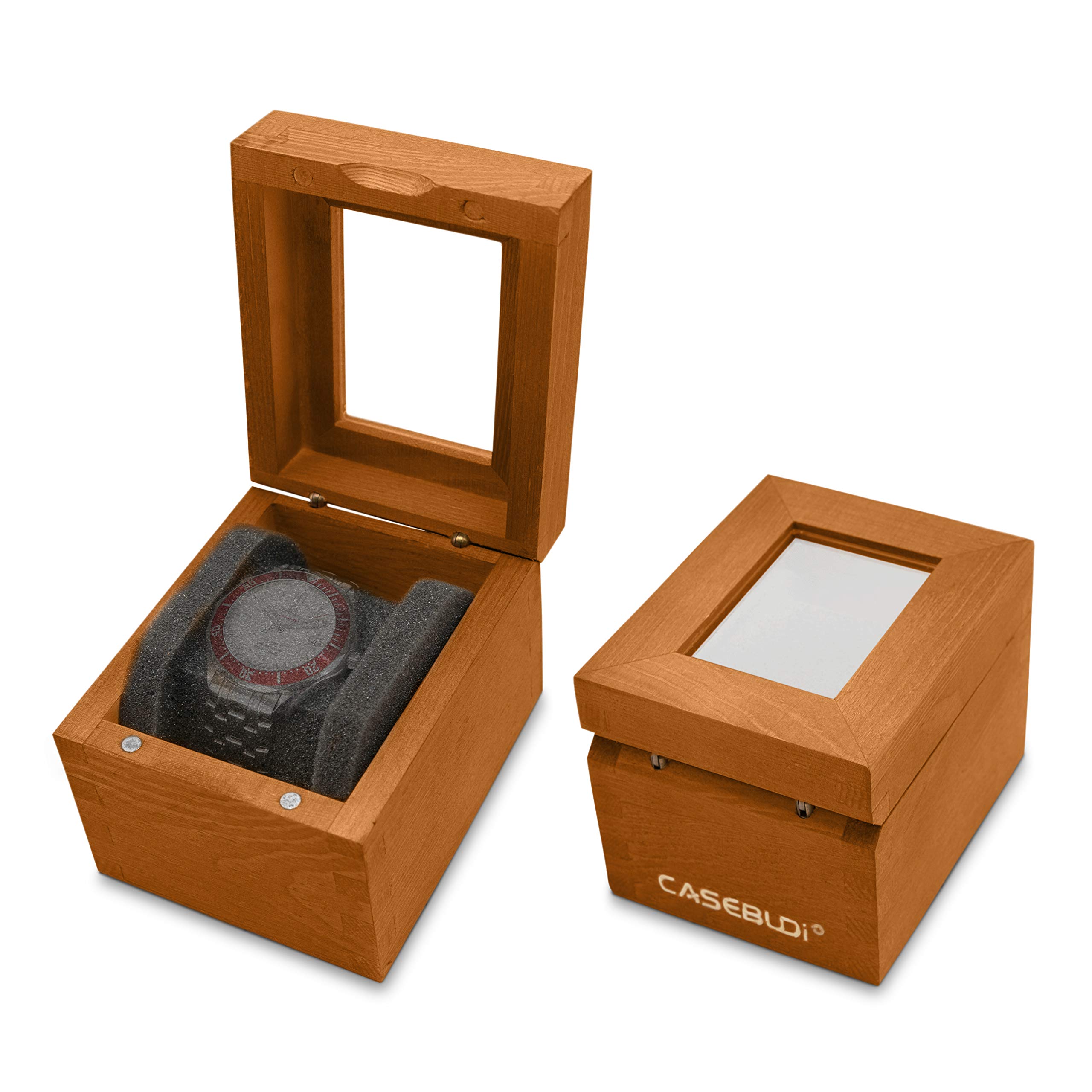 CASEBUDi Single Wood Watch Display and Gift Box (Sienna)