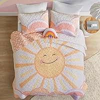 Twin Quilt Bedding Set Twin Coverlet Cotton Coverlet Sun Girls Twin Bedding Set Rainbow & Clouds Reversible Dawn Light & Breathable Sham Throw Pillow Twin Yellow/Coral 3 Piece