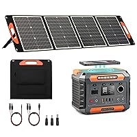 Solar Generator 300W(600W Peak) Portable Power Station with 100W Solar Panel,288Wh Backup Battery Power with Pure Sine Wave AC Outlet,Wireless Charge for Outdoors Camping Travel Home Blackout
