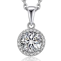 MomentWish Moissanite Necklace, 1 Carat Sterling Silver Necklace Simulated Diamond Pendant Halo/Sparkling Dancing/Angel/Key Anniversary Love Gift for Her Women