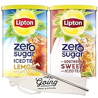 Zero Sugar Tea Bundle with Lipton Southern Sweet Tea + Sweet Lemon Tea Mix - Makes 28QT Each - Low Calorie + Stainless Steel 8.5