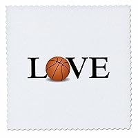 3dRose Love Basketball-Black Text with Orange Ball O Bball Sport Typography-Quilt Square, 6 by 6-inch (qs_180463_2)