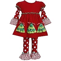 Bonnie Jean Girl Christmas Green Christmas Tree Dress Legging Outfit, Red, 2T - 6X