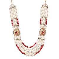 Indian Pearl Stone & Studded AD(American Diamond) Necklace Jewellery For Men/Groom For Wedding(Dhula Mala/Kantha Haar) Or Special Occasions. (7902) By Indian Collectible