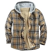 Flygo Men's Flannel Plaid Shirts Sherpa Lined Fleece Jacket Casual Button Down Shacket Hoodie