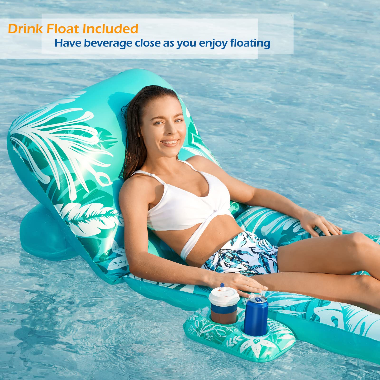 Inflatable Pool Float Adult - Pool Floaties Lounger Floats Rafts Floating  Chair w Adjustable Backrest Cup Holders Water Floaty Pool Lake Lounge  Tanning Float Beach Party Toys Adults Kids(Green)