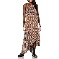 Women's Bronte Halter Polkadot HIGH-Low Long Maxi Dress, Caramel, XL