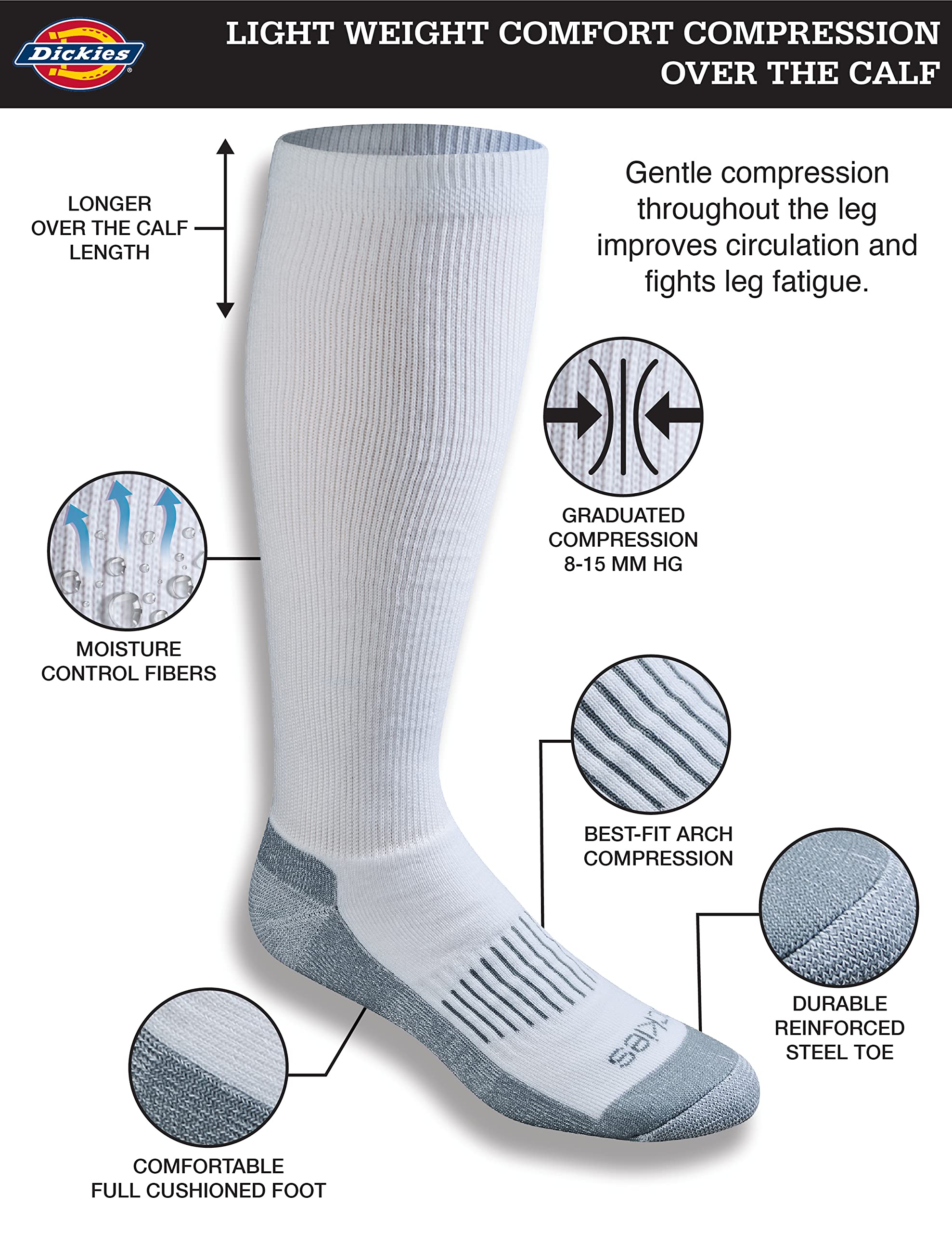 Dickies Men's Light Comfort Compression Over-The-Calf Socks