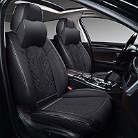 Deluxe Faux Leather Full Coverage Car Seat Cover Anti-Slip Universal Fits for Sedans SUV Pick-up Truck with Headrests,Interior Accessories(Black)