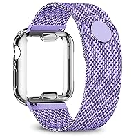 Case+Strap for Apple Watch Band 40mm 44mm 38mm 42mm Plated case+Metal Belt Stainless Steel Bracelet for i-Watch Series 7 6 5 4 3 2 se (Color : Lilac, Size : 42-44mm)