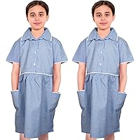 Girls Pack of 2 Uniform School Dress Soft Comfortable Gingham Check School Dresses with Matching Scrunchies
