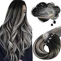Moresoo Ombre Black Hair Extensions Micro Beads Human Hair Balayage Micro Link Hair Extensions Off Black To Silver Hair Extensions Ombre Gery Micro Link Hair Extensions Human Hair 20In 1G/S 50G