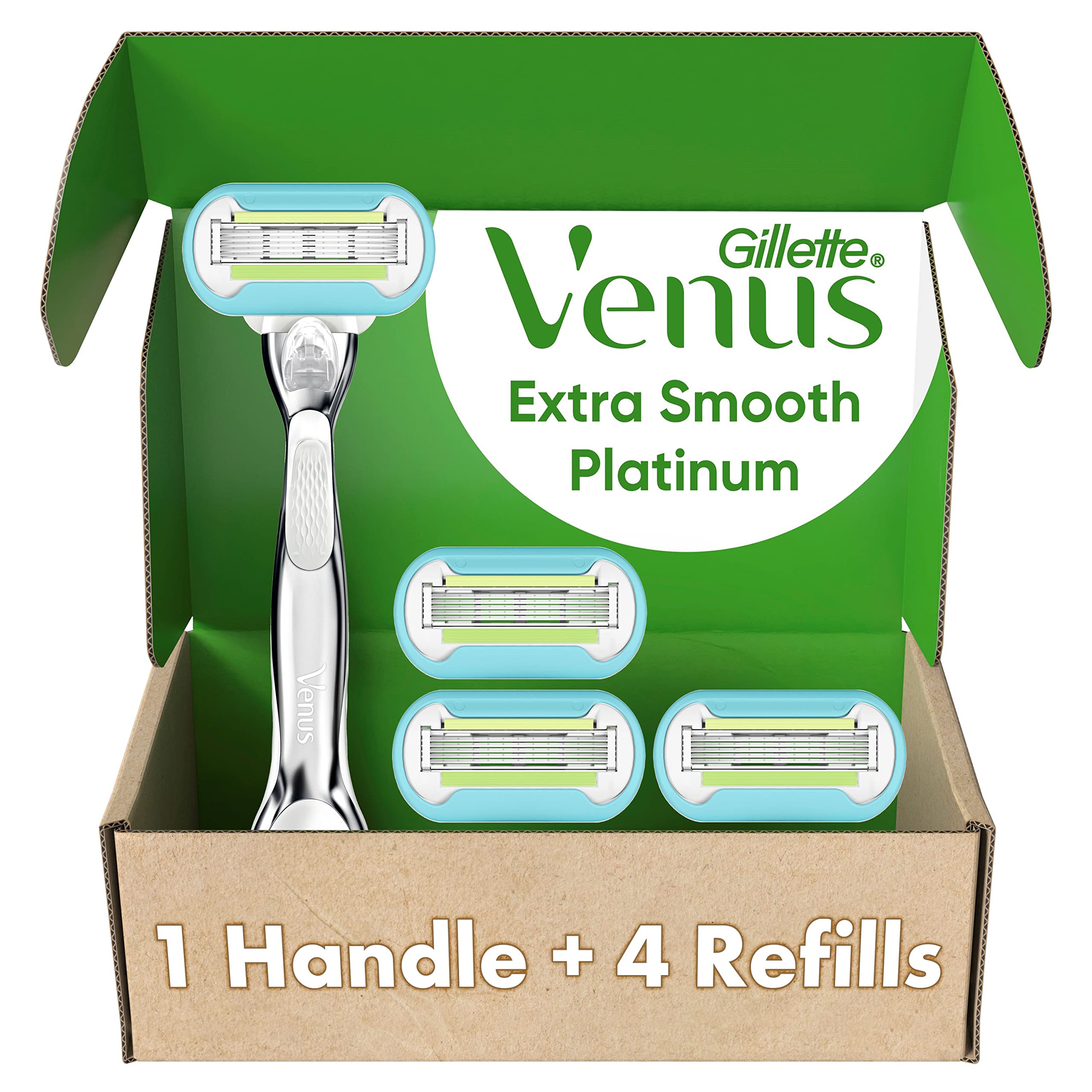 Gillette Venus Platinum Extra Smooth Razors for Women, 1 Venus Razor, 4 Razor Blade Refills, Metal Handle with Anti-Slip Grip