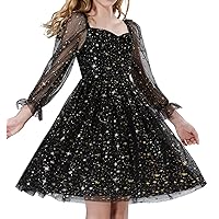 Girls Mesh Puff Sleeve Sweetheart Neck High Waist Flowy A Line Dress Party Special Occasion 6-12Y