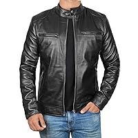 Decrum Black Leather Jackets For Men - Motorcycle Leather Jackets Men | [1100127] Black Ddge, XXXL