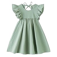 lymanchi Toddler Girl Ruffled Sleeve Dress Cotton Linen Halter Sleeveless Kid Casual Summer Sundress