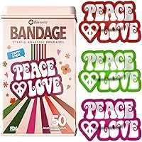BioSwiss Bandages, Peace and Love Shaped Self Adhesive Bandage, Latex Free Sterile Wound Care, Fun First Aid Kit Supplies for Kids, 50 Count