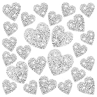34pcs Heart Shape Iron on Patches 4Sizes Heart Rhinestone Patches Bling Rhinestone Adhesive Applique Hearts Glitter Crystal Patches for Clothing Bag Shoes Hats Repair Decoration