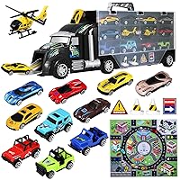 Toddler Toys Car for Boys: 18 Pieces Carrier Truck Transport Vehicles Toys with Carrying Case Helicopters Race Model Car Play Mat - Kids Toys Car Trucks Toy Set for Kids Boys Girls