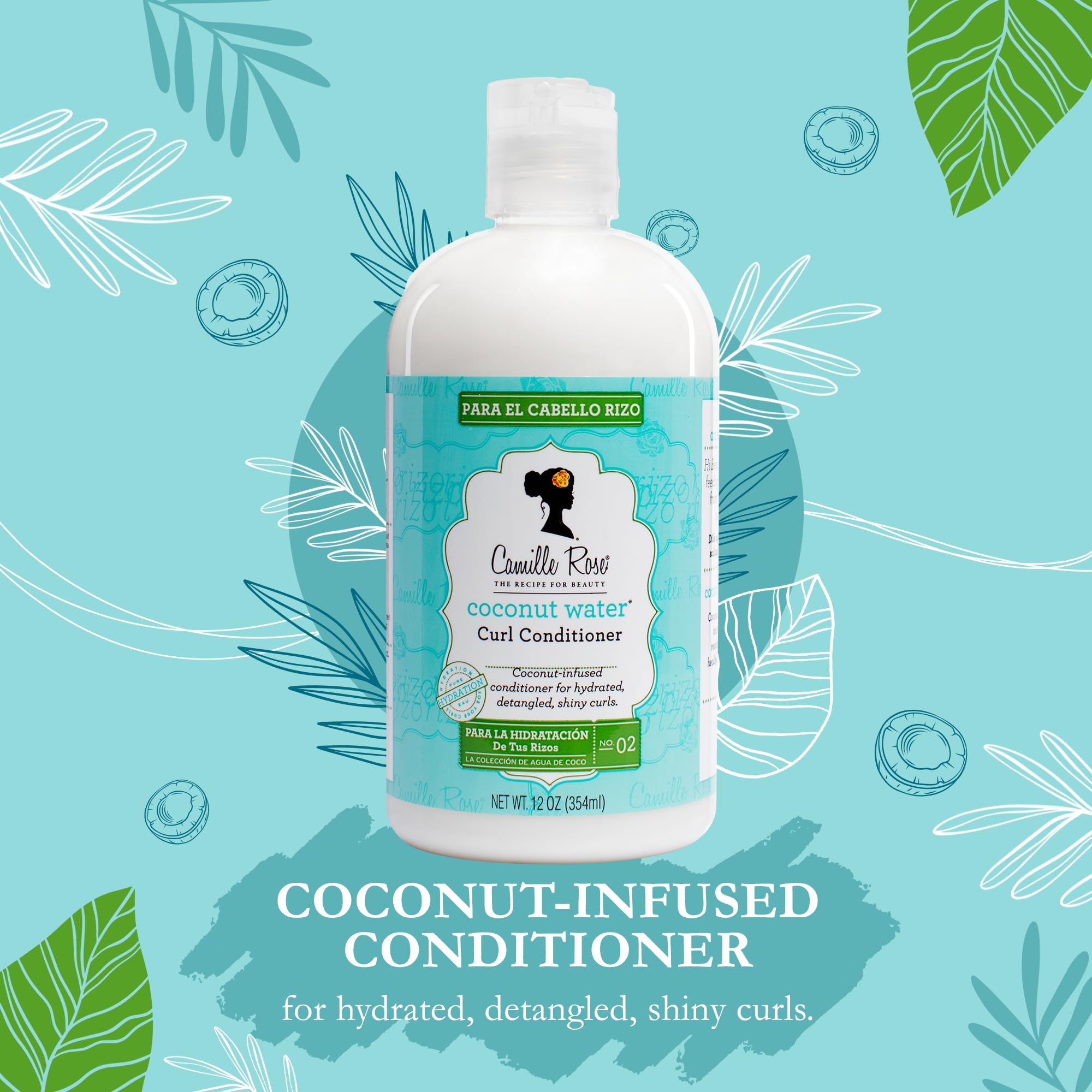 Camille Rose Coconut Water Conditioner | 12 fl oz | Natural Coconut Oil, Rosemary Oil, Castor Oil