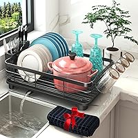 Godboat Dish Drying Rack, Dish Rack with Auto-Drain, Dish Racks for Kitchen Counter, 3 Slots Knife and Fork Holder, Glass Rack for 4 Cups, 360° Swivel Spout, Gifts for Women Mothers Day, Cool Gadgets