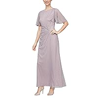 S.L. Fashions Women's Long Glitter Mesh Stretch Embellished Gown Dress