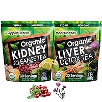 Opportuniteas Organic Liver and Kidney Cleanse Detox & Repair Tea - Matcha Green Tea, Cranberry, Milk Thistle, Cleansing Superfoods For Drinks. Vegan & Non-GMO - 60 Servings