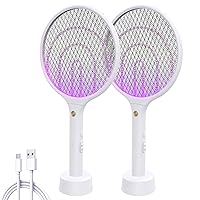 Electric Fly Swatter, 2 Pack Rechargeable Bug Zapper Racket, 3000 Volt Handheld Mosquito Zapper with USB Charging Cable for Home, Garden, and Office