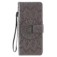 (Sleep Bear) Motorola Moto G (5G) Plus Case,Totem Sun Flower Pattern PU Leather Portable Credit Card Slots Wallet Stand Flip Protection Cover Phone Holster+Stylus-Gray