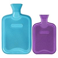 HomeTop Multipack Rubber Hot Water Bottle for 2L Blue and 1L Purple (2 Pack)