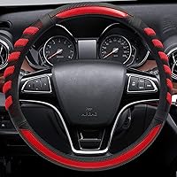 Sport Grip Style Dark Red Leather Steering Wheel Cover,Black ,Universal Fit 14.5-15.25 inch Steering Wheel
