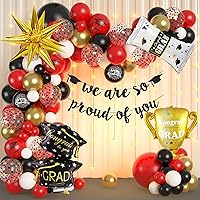 153Pcs Graduation Decorations Class of 2024, Graduation Red and Black Balloons Arch Garland Kit So Proud of You Banner Graduation Foil Balloons for College High School Graduation Party Supplies