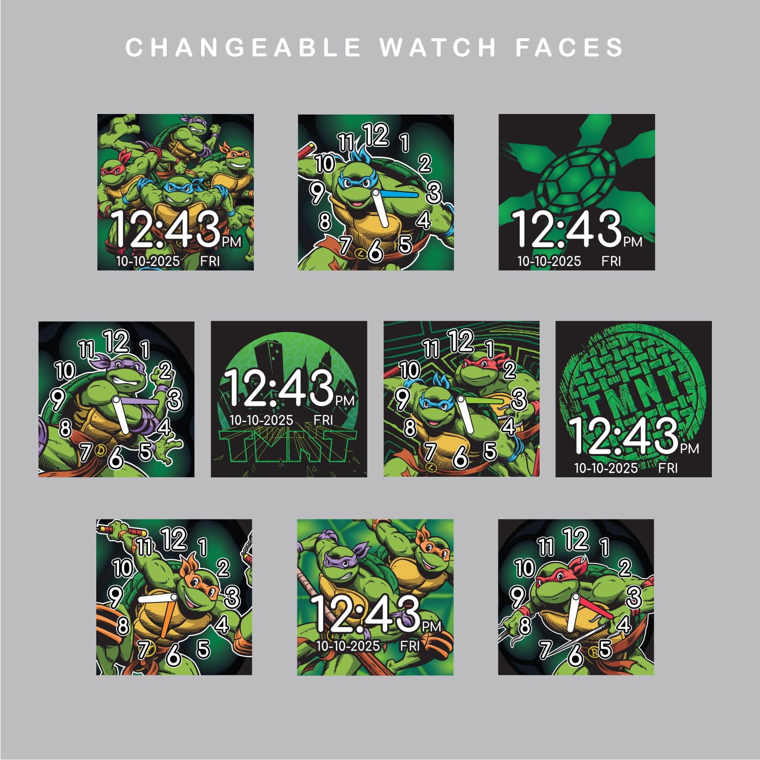 Accutime Teenage Mutant Ninja Turtles TMNT Nickelodeon Boys’ Green Educational Learning Touchscreen Smart Watch Toy - Raphael Leonardo Michelangelo Donatello (Model: TMR4150AZ)