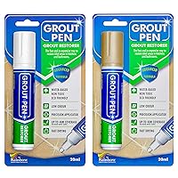 Grout Pen Tile Paint Marker: Waterproof Grout Colorant and Sealer Pen to Renew, Repair, and Refresh Tile Grout - Cleaner Coating Stain Pens - 2 Pack, 15mm Wide White and 15mm Wide Beige Tip