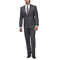 Haggar Men's J.m. Premium Performance Stretch Stria 2-Button Suit Separate Coat, Dark Heather Grey, 42L with Plain Front Suit Separate Pant, Dark Heather Grey, 44Wx29L