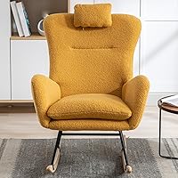 Rocking Chair Nursery,Upholstered Nursery Glider Chair with High Backrest and Pocket,Rocker Accent Armchair for Living Room Nursery Bedroom Balcony Office Yellow
