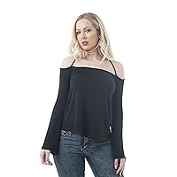 Women's Loose Fit Scoop Neck V Back Strappy Bell Sleeve Top Shirt