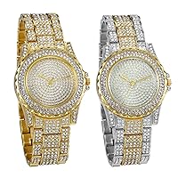 JewelryWe Men's Women's Watch with Rhinestone Roman Numerals Dial Metal Strap Quartz Analogue Watch Mother's Day Gold Silver, 2 pieces., Festive Occasions