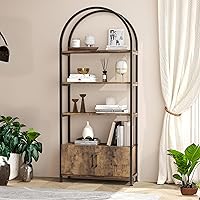Arched Bookshelf, Bookcase with Doors Storage, 71.5 Inches Tall Industrial Book Shelf with Sturdy Metal Frame and Quality Boards, Freestanding Display Shelving (Black)