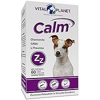 Calm Chewable Tablets for Dogs, Promotes Calmness in Stressful Situations with Valerian, Lemon Balm, Chamomile, GABA, L-Theanine and Natural Herbs - 60 Beef Flavored Chewable Tablets
