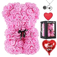 MACTING Rose Bear Gifts for Mom, Pink Flower Teddy Bear with Box&I Love You Necklace&Light&Card&Balloon for Mothers Day Birthday Anniversary Valentines Day (10