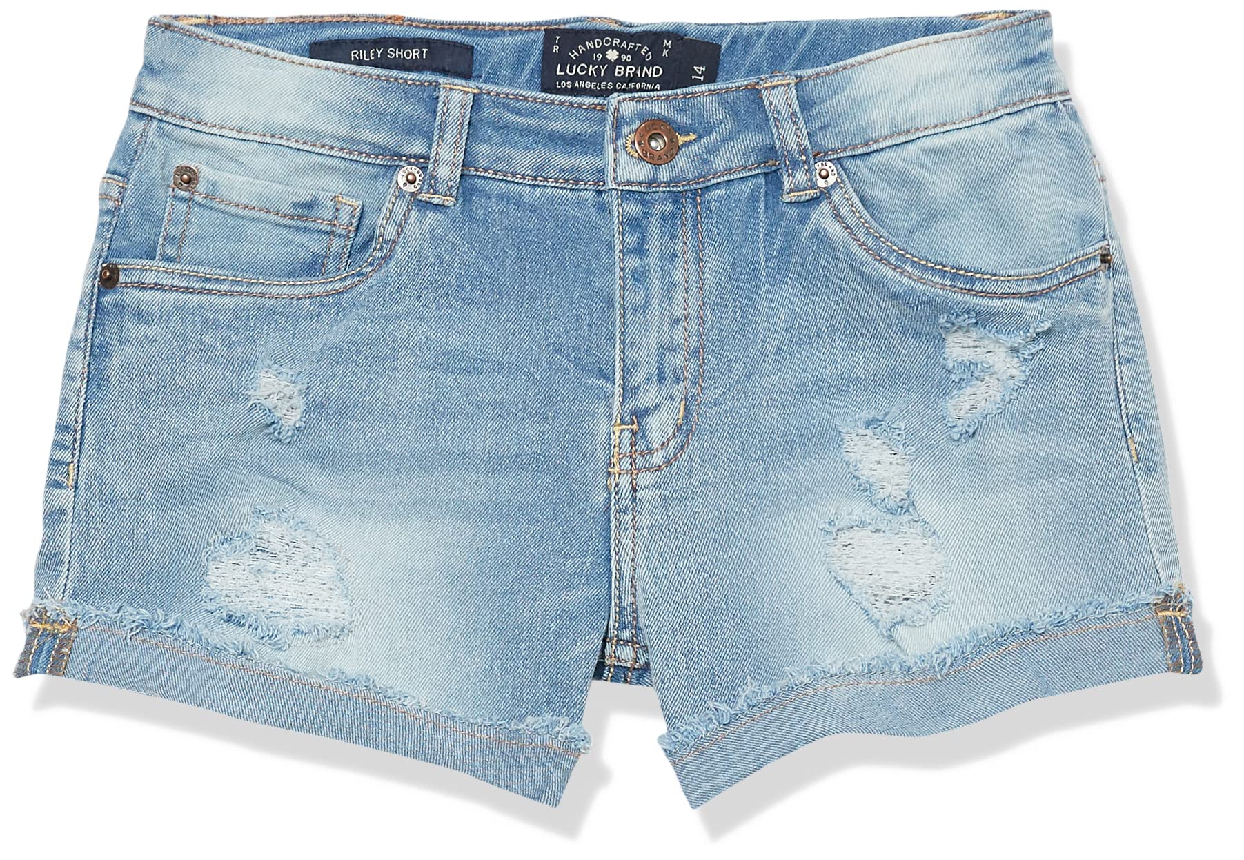 Lucky Brand Girls' Cuffed Jean Shorts, Stretch Denim with 5 Pockets, Mid to High Rise Waist