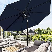 wikiwiki 11 FT Patio Umbrellas Outdoor Table Market Umbrella with Push Button Tilt/Crank, Fade Resistant Waterproof POLYESTER DTY Canopy for Garden, Lawn, Deck, Backyard & Pool, Navy Blue