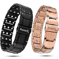 3X Strength Magnetic Bracelets for Men – Titanium & Pure Copper Magnetic Bracelets for Men – Premium Fold-Over Clasp & Adjustable Length with Sizing Tool