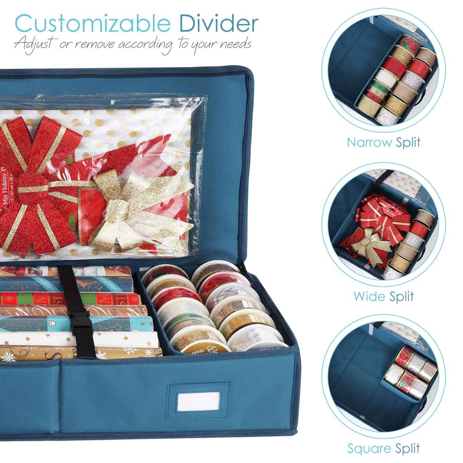 Hearth & Harbor Wrapping Paper Storage Container - Christmas Storage Bag with Interior Pockets - Gift Wrapping Organizer Storage Fits Up to 22 Rolls of 40