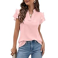 Blooming Jelly Womens Dressy Casual Tops Ruffle Short Sleeve V Neck Shirts Elegant Business Work Blouse