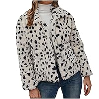jsaierl Women Winter Warm Fuzzy Jackets Fashion Dalmatian Printed Sherpa Fleece Coats Casual Long Sleeve Outerwear