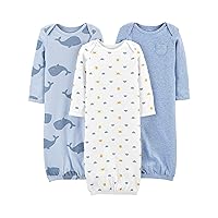Simple Joys by Carter's Baby Boys' Cotton Sleeper Gown, Pack of 3, Heather/Stripe/Whales, 0-3 Months